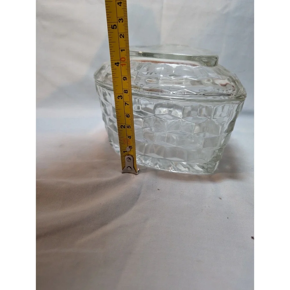 Vintage Homco Heart Trinket Box Glass Basket Weave Lid 6